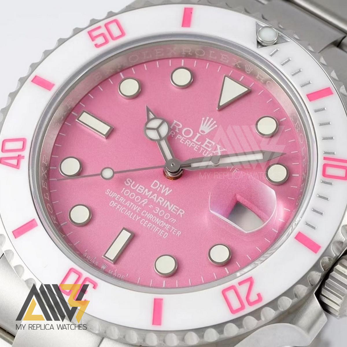 Submariner DIW Sandblasted Case VSF 1:1 Best Edition Pink Dial on Sandblasted Stainless Steel Bracelet VS3135