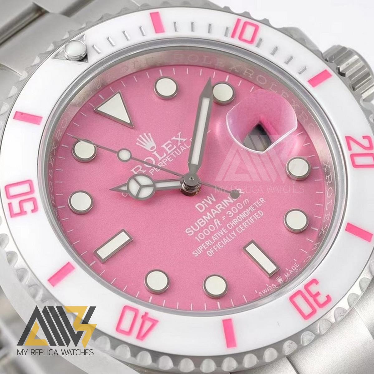 Submariner DIW Sandblasted Case VSF 1:1 Best Edition Pink Dial on Sandblasted Stainless Steel Bracelet VS3135