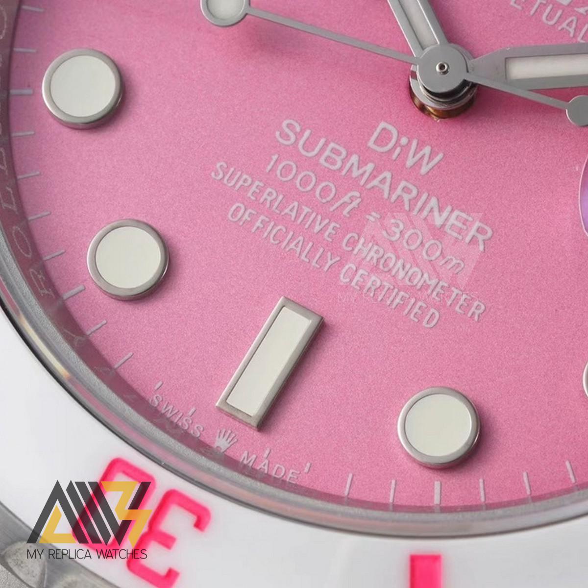 Submariner DIW Sandblasted Case VSF 1:1 Best Edition Pink Dial on Sandblasted Stainless Steel Bracelet VS3135